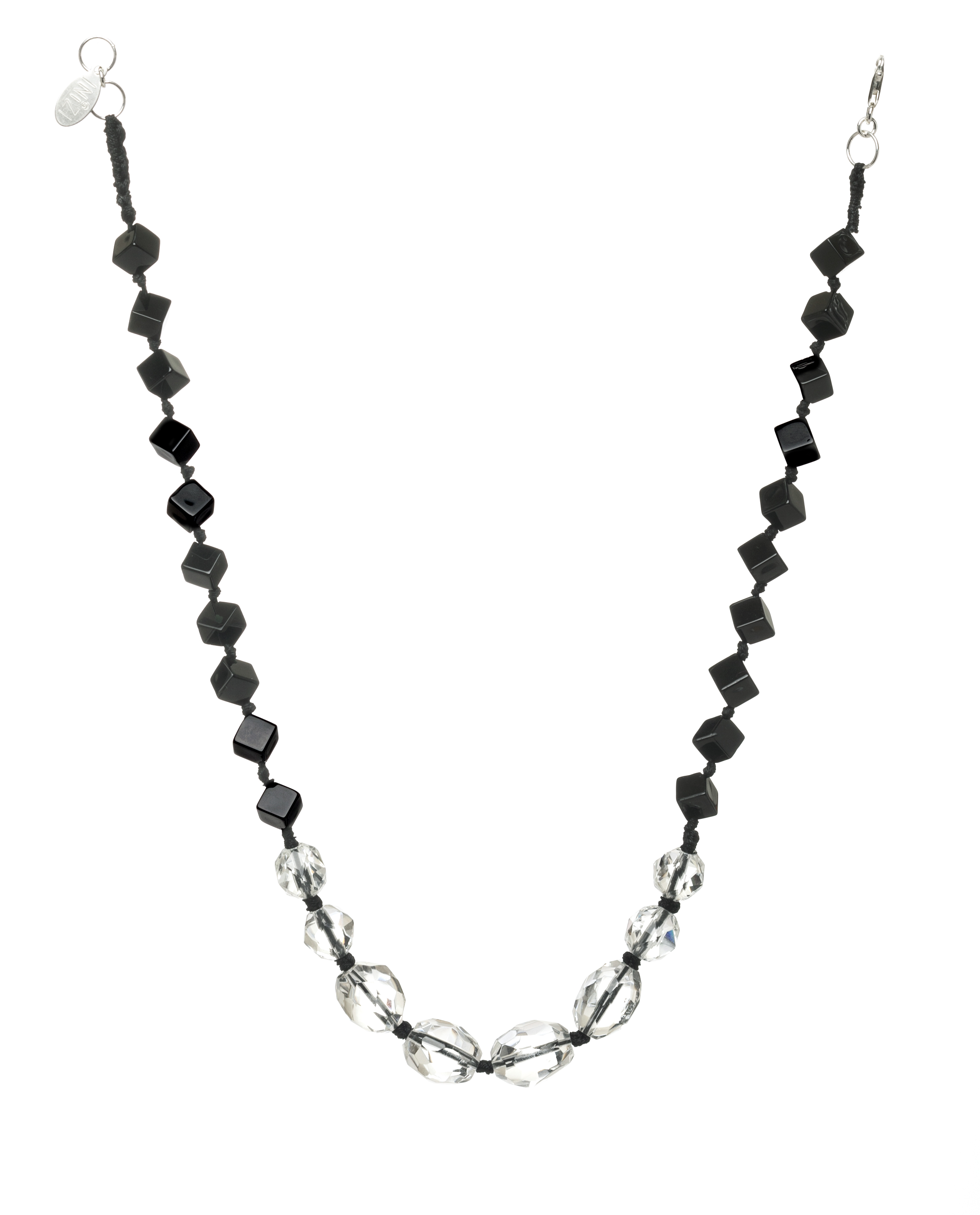 Rock Crystal and Onyx Silk Knotted Necklace