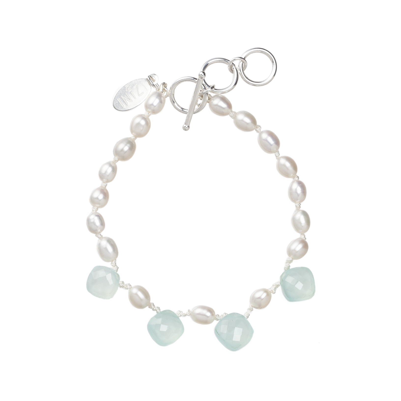 Blue Chalcedony and Pearls Silk Knotted Drop Bracelet