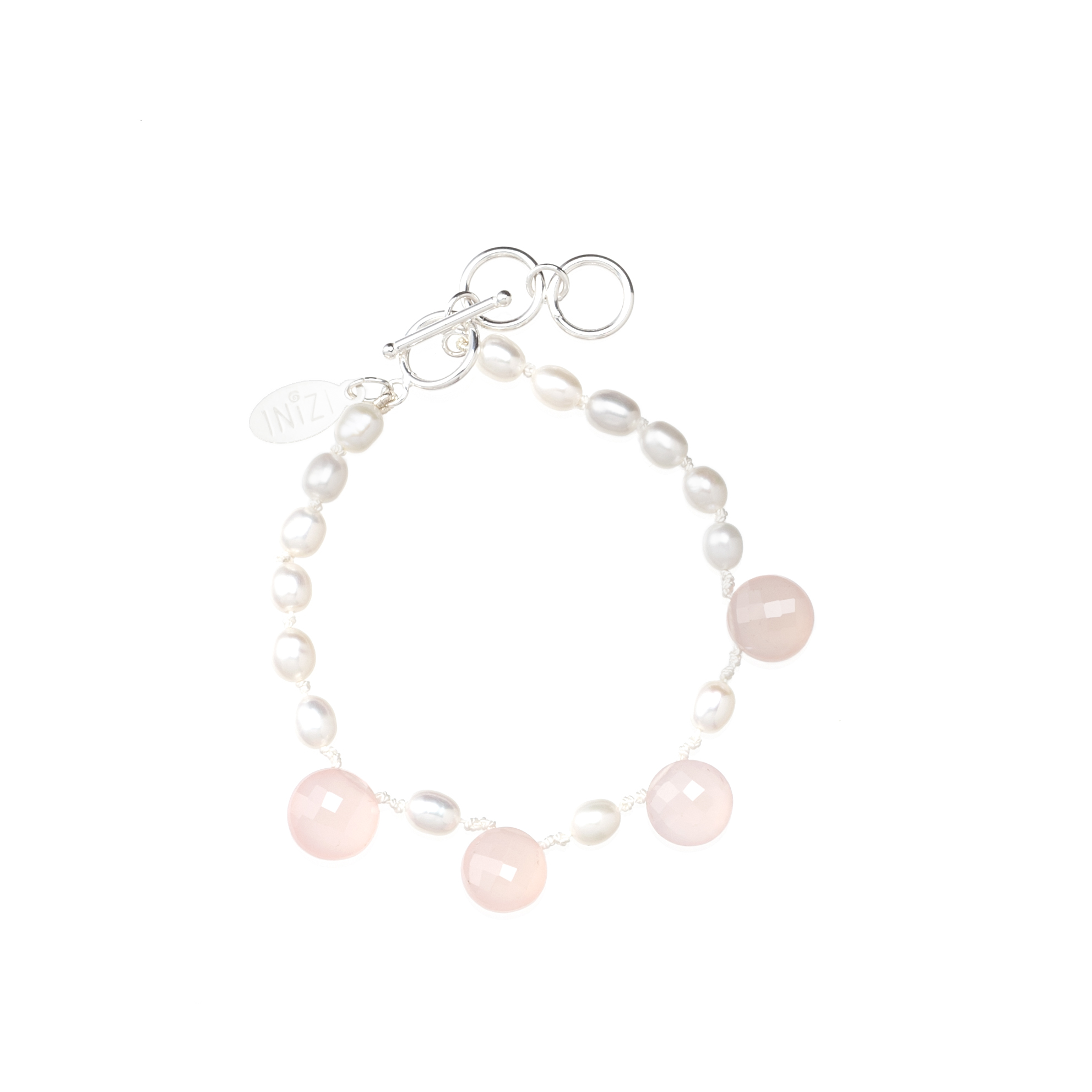 Pink Chalcedony and Pearls Silk Knotted Drop Bracelet
