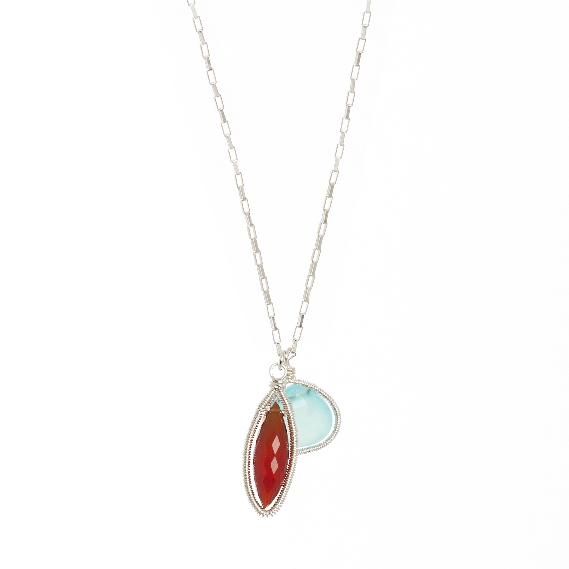 Carnelian and Chalcedony Pendant Sterling Silver Necklace