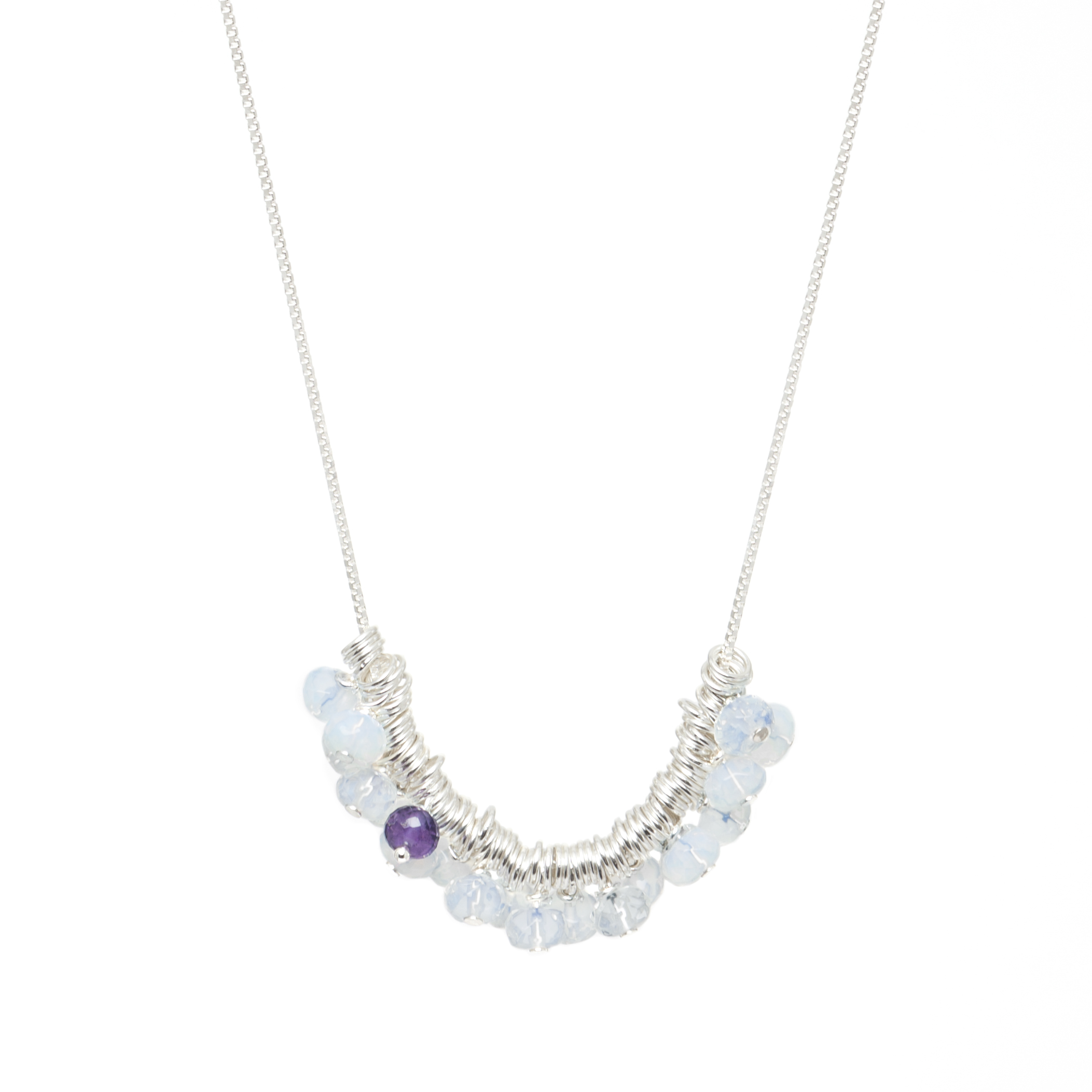 Opal Quartz and Amethyst Sterling Silver Necklace