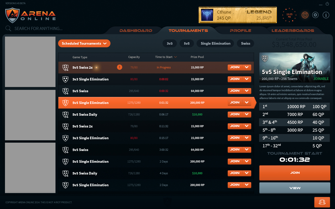 Arena Online Platform Screenshot 2