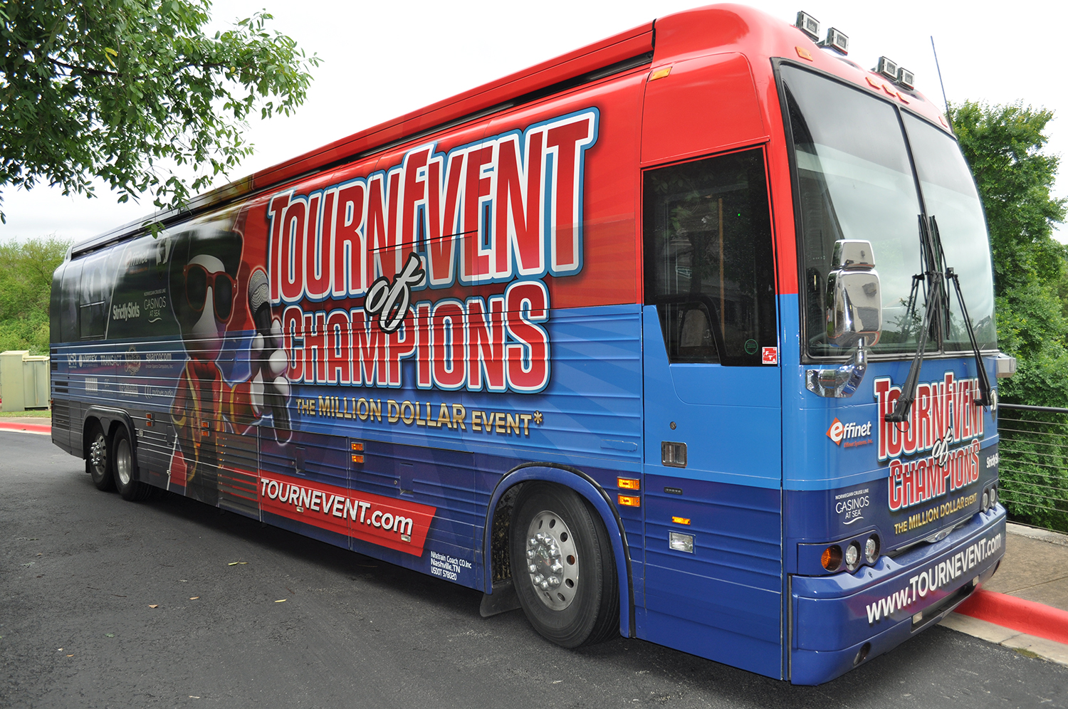 The National TournEvent of Champions® Blue bus gets ready to hit the road from the Multimedia Games® offices in Austin, Texas.