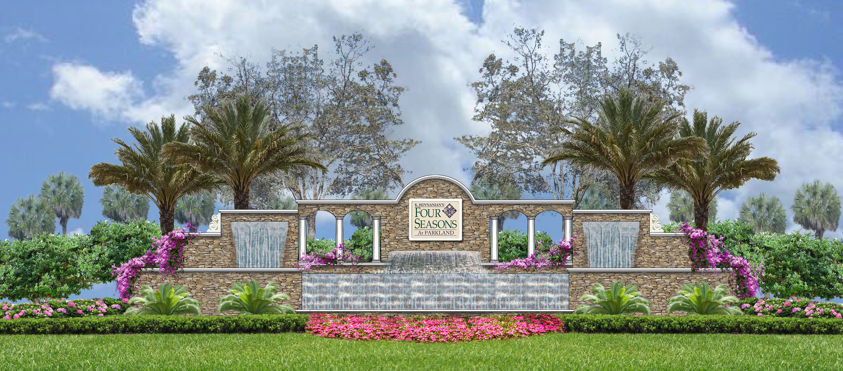 Rendering of the entrance to K. Hovnanian’s® Four Seasons at Parkland