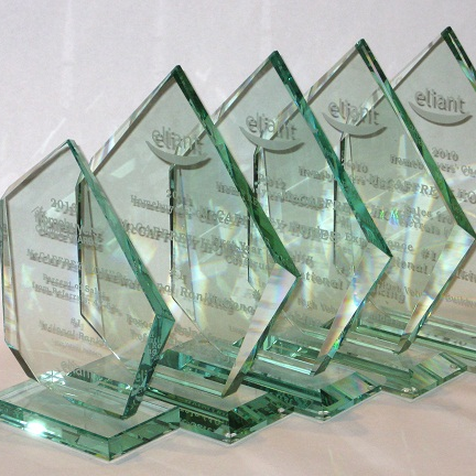 Some of several prior Eliant Homebuyer's Choice Awards received by McCaffrey Homes.