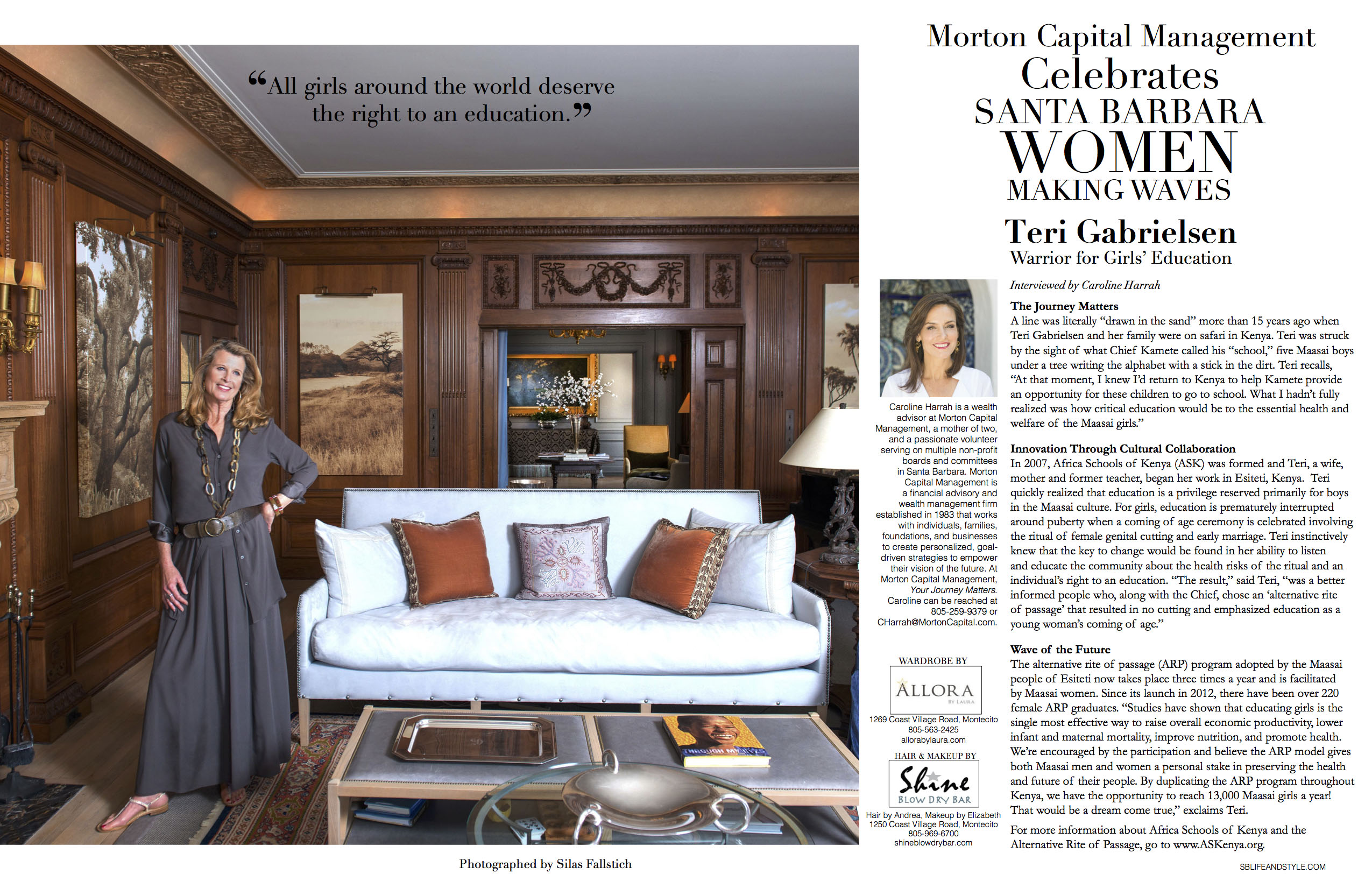 Morton Capital Management Recognizes Santa Barbara's Teri Gabrielsen, First Honoree in "Women Making Waves" Campaign