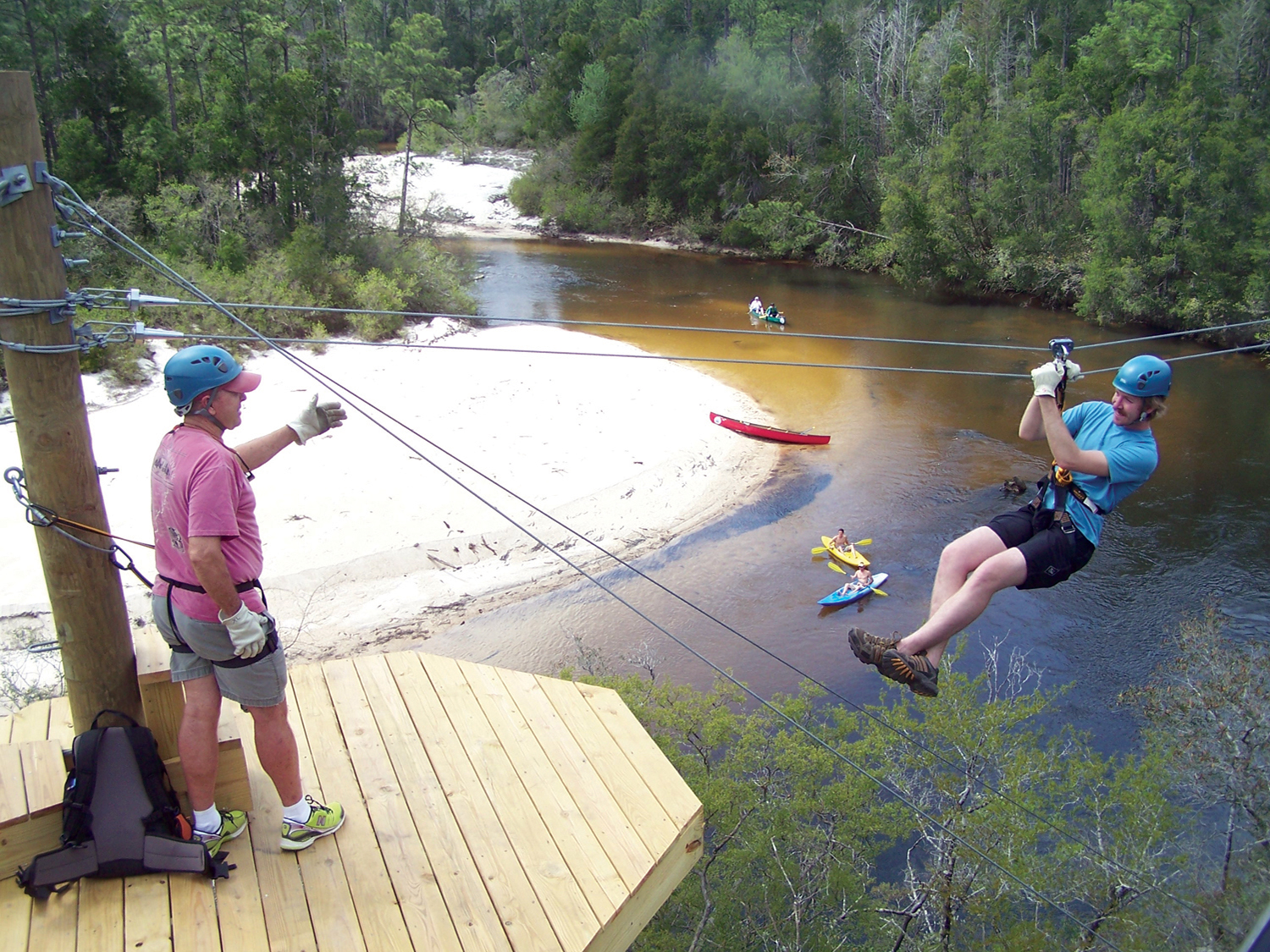 Ziplining over Coldwater Creek with Adventures Unlimited.