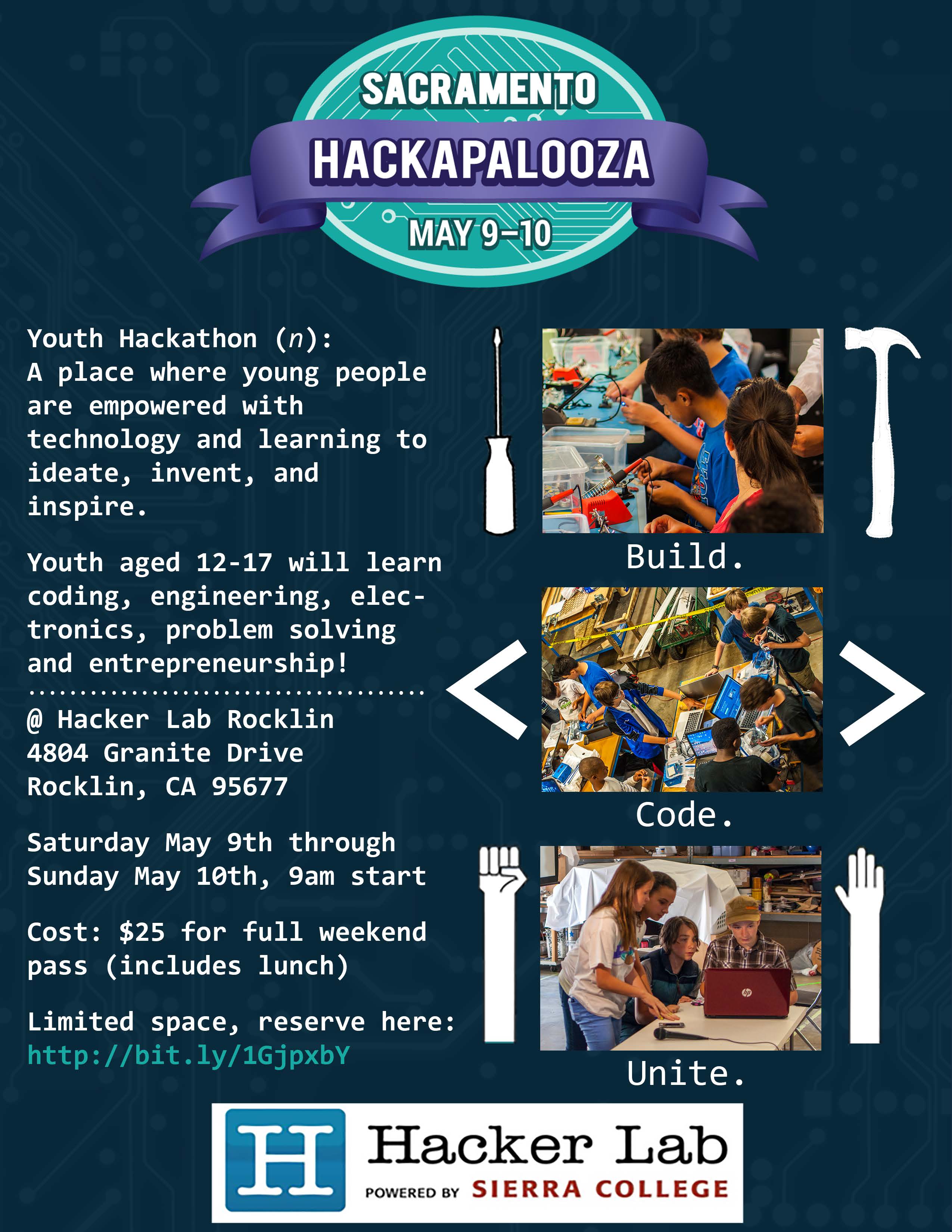 Students age 12 to 17 will learn coding, electronics, engineering, problem solving and entrepreneurship at the Sacapalooza youth Hackathon on May 9 & 10.