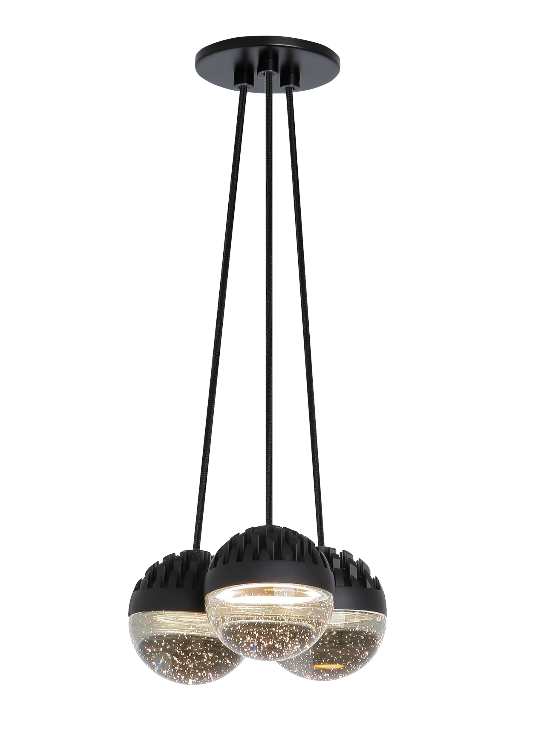 LBL Lighting's Sphere pendant can be hung alone or clustered in multi-ports to make three-, seven- and 11-pendant chandeliers.