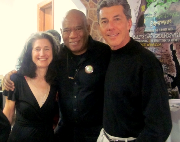 Celebrating at Bailey's Cafe Grand Opening (left to right) are Stefanie Siegel, founder, Michael Hill, professional musician, and Paul Feldman, Stertil-Koni Director of Marketing.
