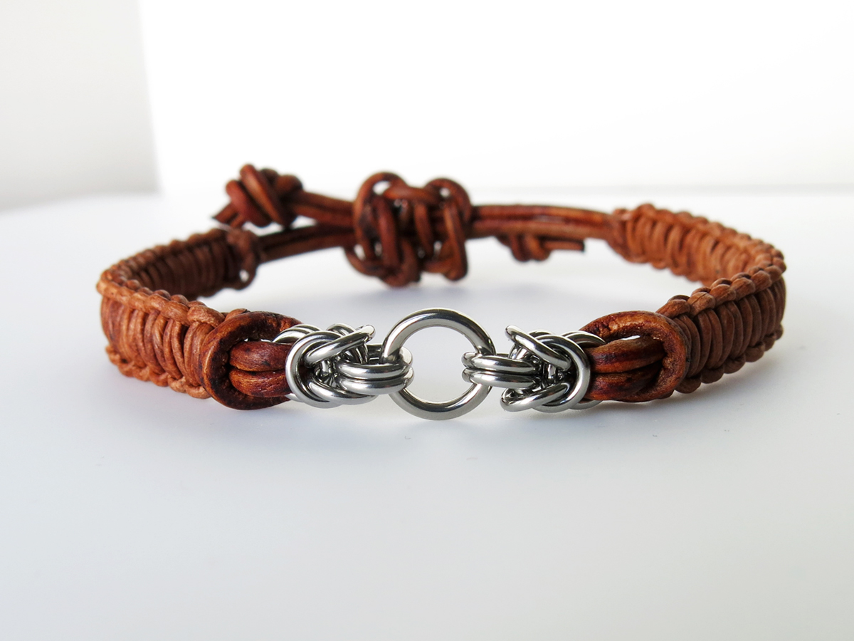 Alyce n Maille's Stainless Steel and Leather Bracelet