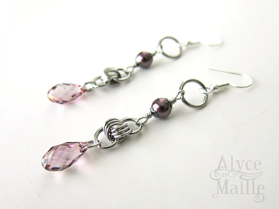 Alyce n Maille's Pink Crystal and Pearl Keepsake Earrings
