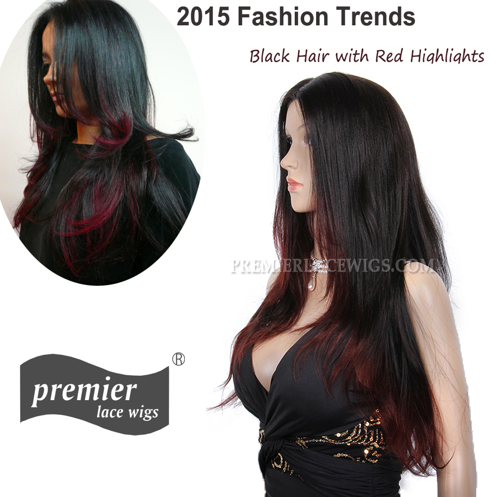 Premierlacewigs.com Celebrity Lace wigs Black hair with red highlights