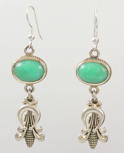 Oval Chrysophase Corn Naja Earrings by Ray Tracey