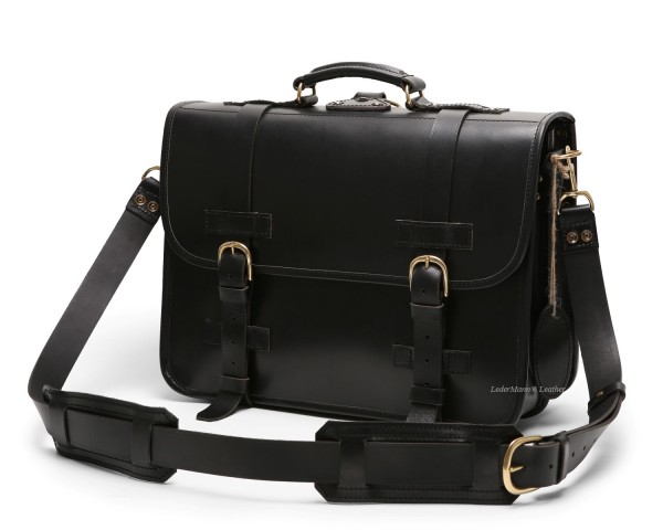 Classic Black Belting Leather Briefcase