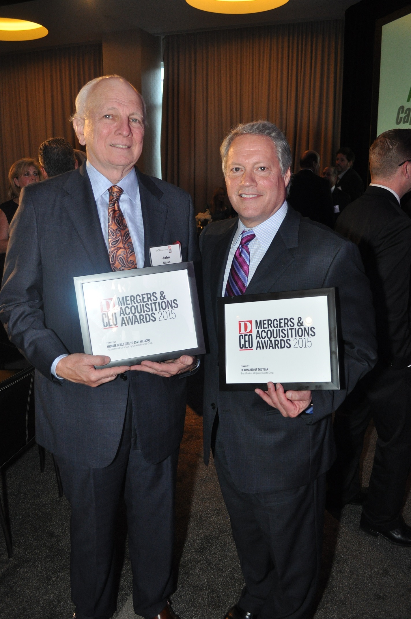 John Sloan (Left) and Brent Earles were both finalists in the Dallas ACG M&A Awards. Earles was a finalist in the Deal Maker of the Year competition.
