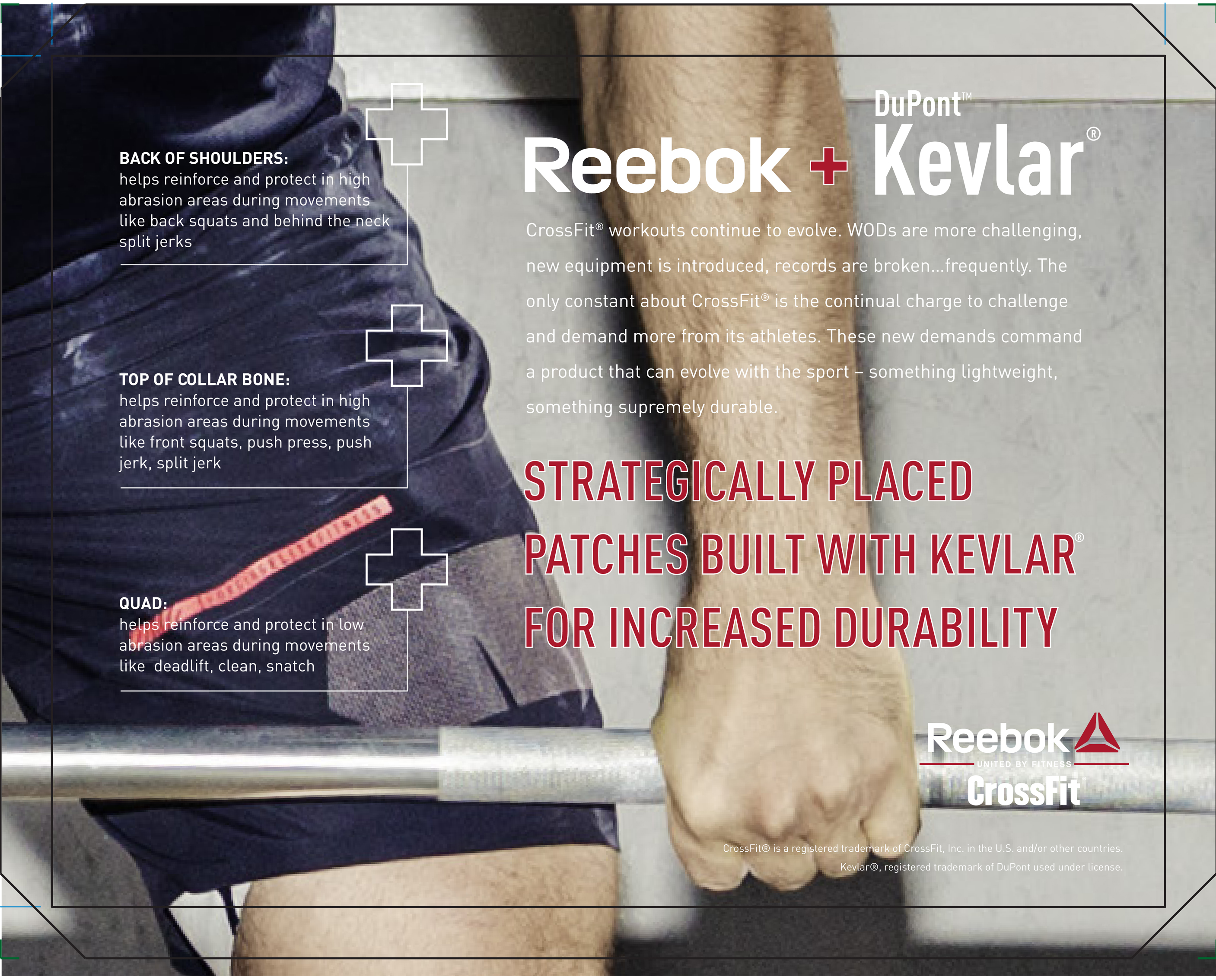 Reebok has woven DuPont™ Kevlar® fiber into strategic patches on key areas on footwear and apparel.