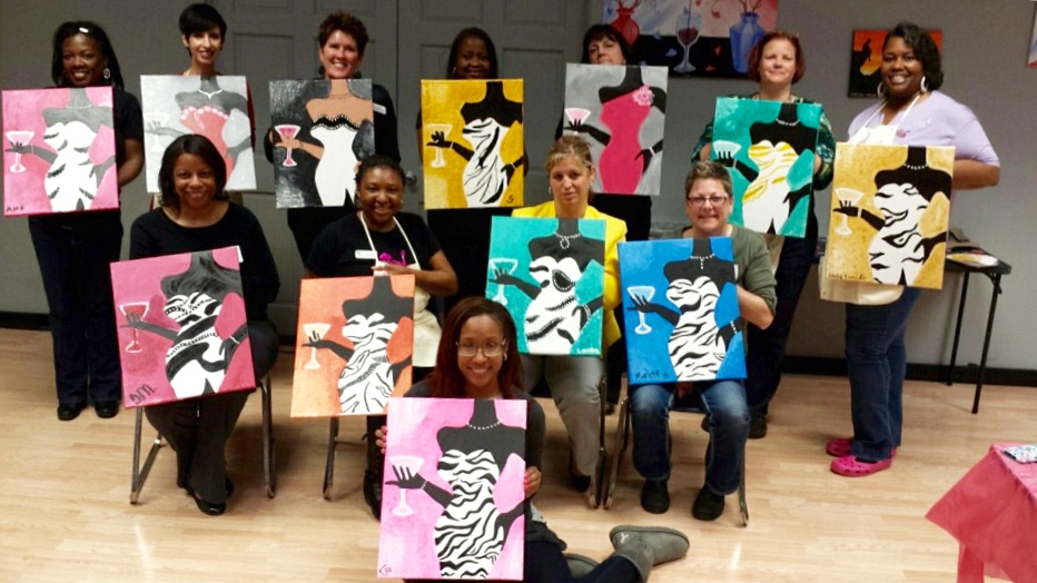 Some of the NAPW Orland Park, IL Chapter Members enjoying Paint Nite
