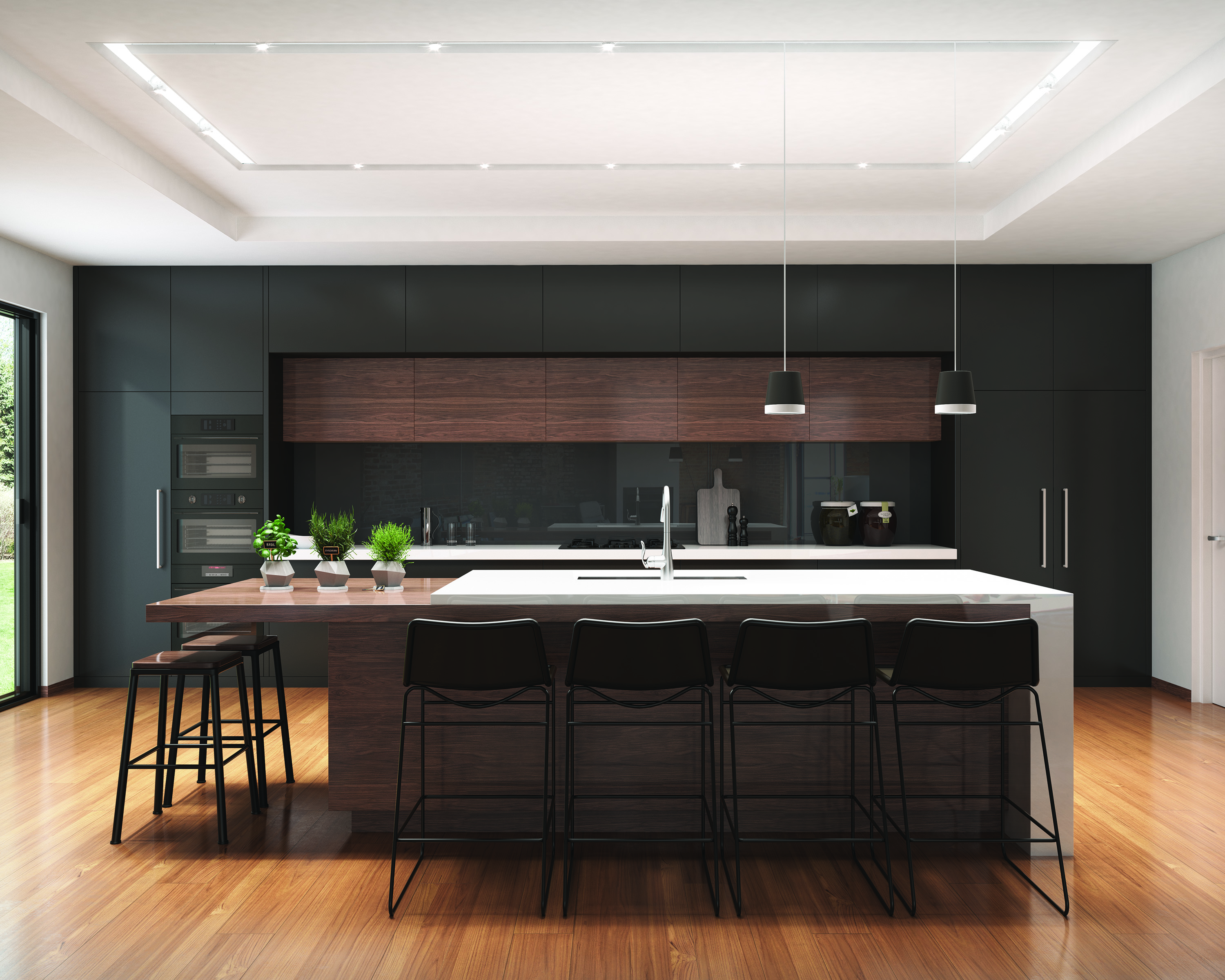 The ELEMENT Merge Recessed Lighting System with Henrik pendants and Gimbal spot heads