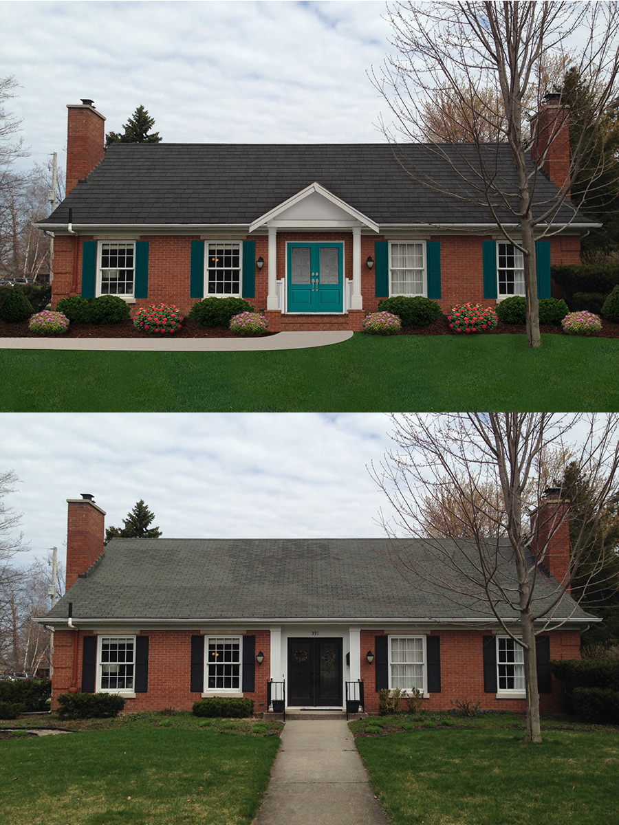 Tucker finalist "before and after" shots in 2015 "Shake it Up" Exterior Color Contest.