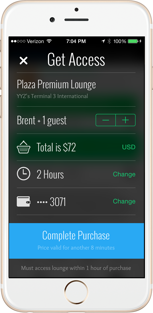 Plaza Premium Lounge YYZ Checkout Screen