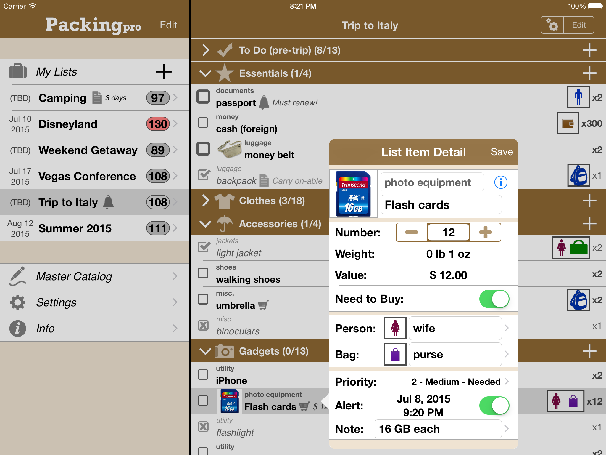 Packing Pro on iPad v.11.0