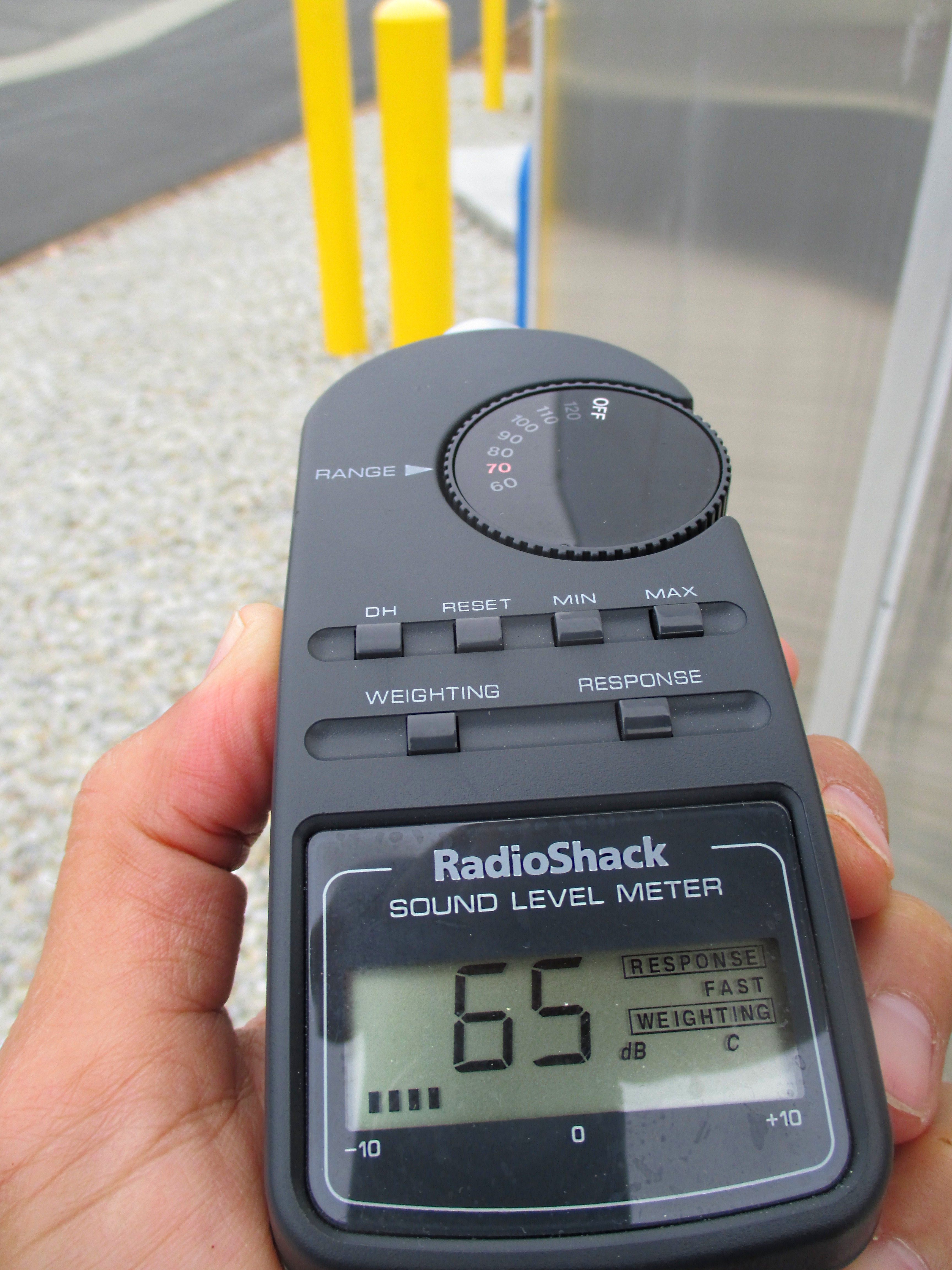 Sound meter reading outside enclosure