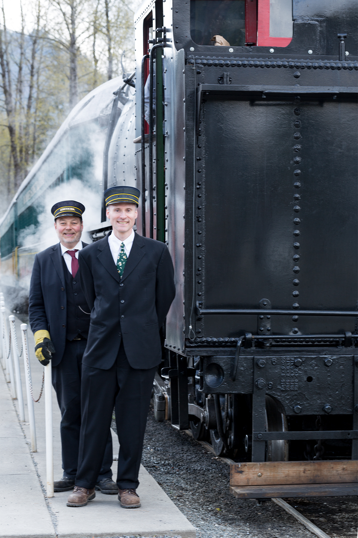 Volunteer Conductors Prepare to Board Passengers at Mt. Rainier Scenic Railroad and Museum