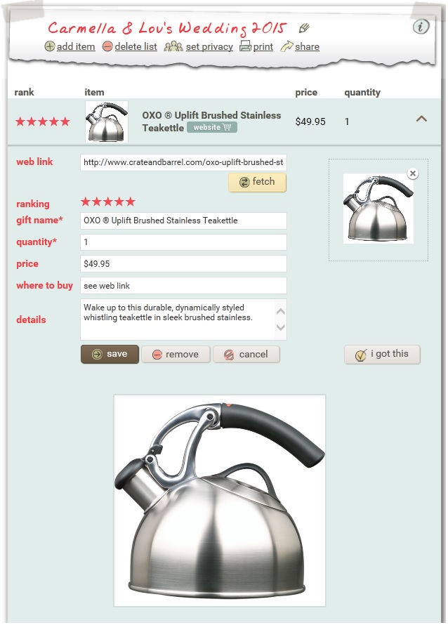 Adding items to a gift registry with Giftster