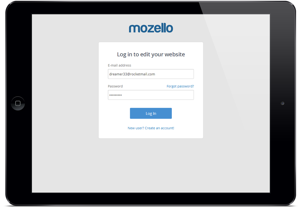 Mozello responsive website builder running on an iPad (illustration)