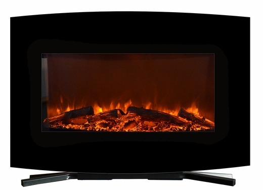 The curved 36-inch wide Touchstone Yardley Electric Fireplace can be used as a standalone fireplace or a wall mounted fireplace.