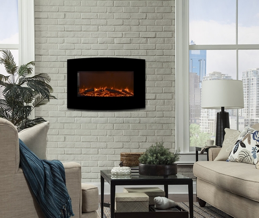 Touchstone's Yardley Electric Fireplace offers five flame settings, 2 heat settings and a no heat setting.