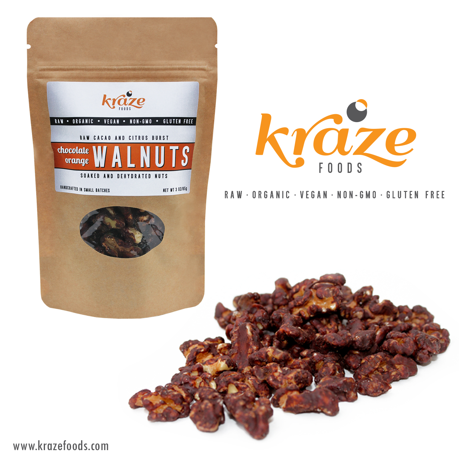 Kraze Foods Chocolate Orange Walnuts are bursting with citrus flavor!