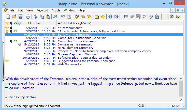 Personal Knowbase v4.0 screen shot