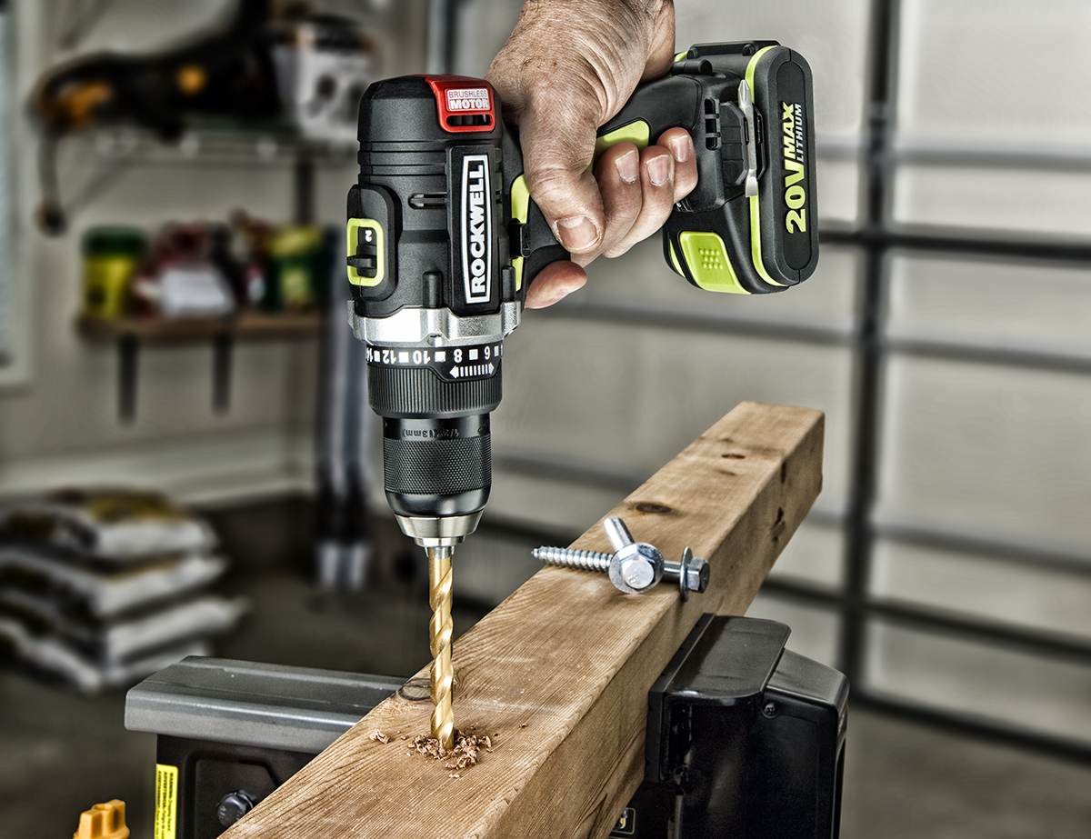 Rockwell 20V Brushless Drill-Driver drilling post.