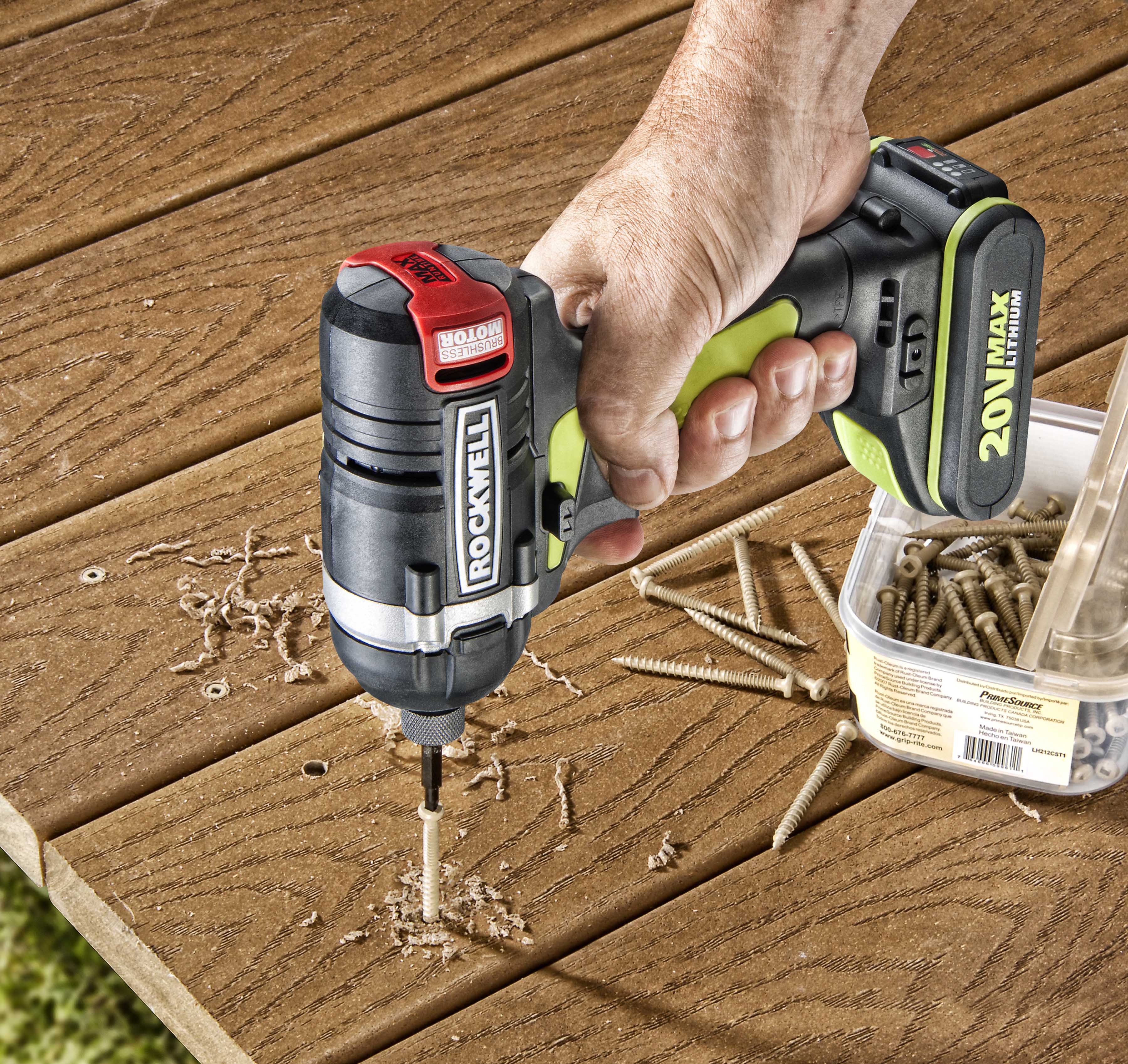 Rockwell 20V Brushless Impact Driver building deck.