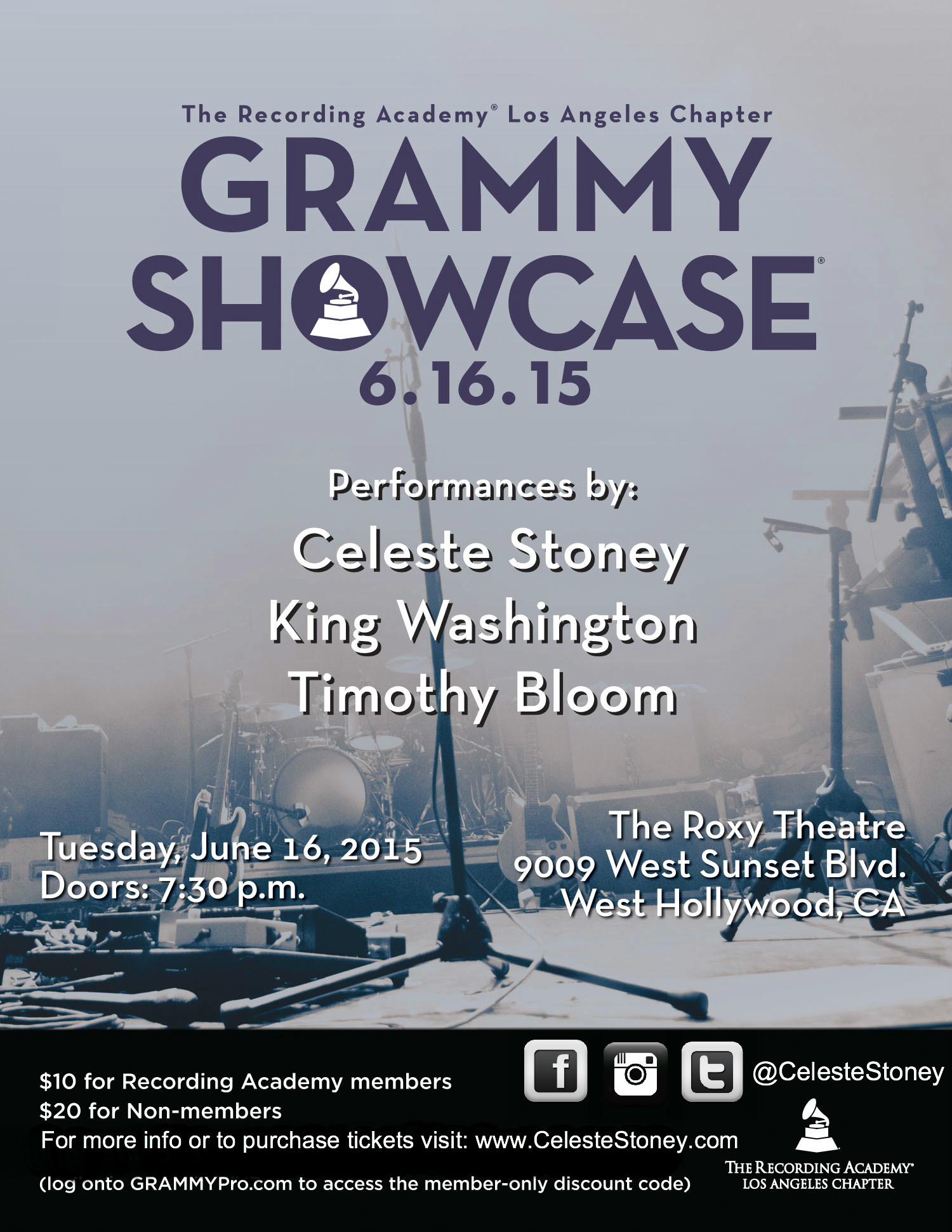 Grammy Showcase June 16th Feat. Celeste Stoney, King Washington and Timothy Bloom