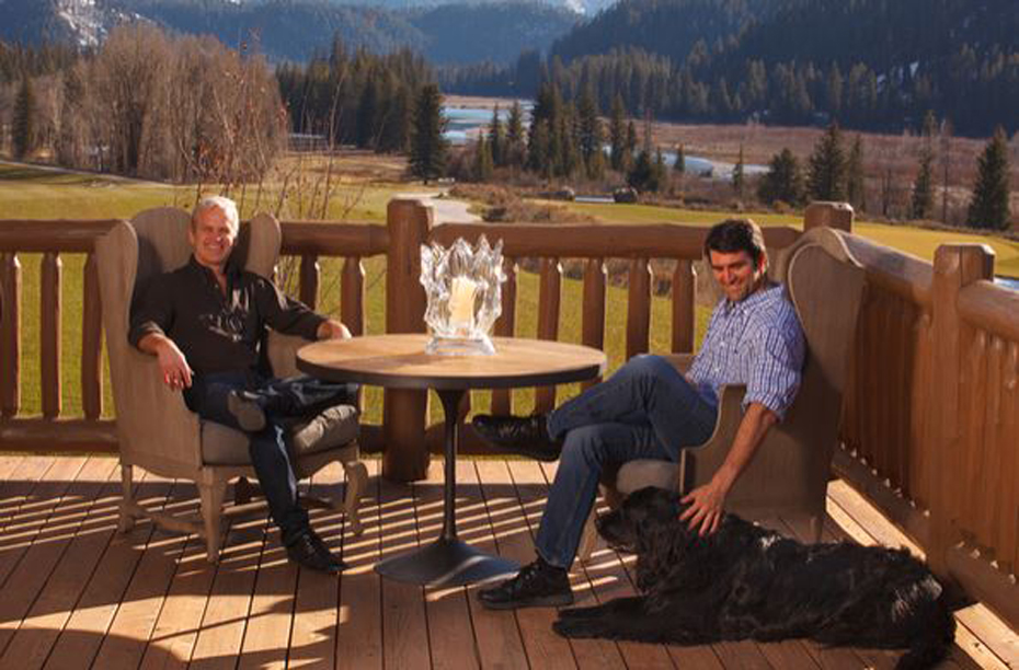 WRJ Design’s CEO Rush Jenkins and COO Klaus Baer with their dog, Marley – inspiration for the firm’s support of the Tuxes & Tails gala, which benefits Jackson Hole nonprofit PAWS.