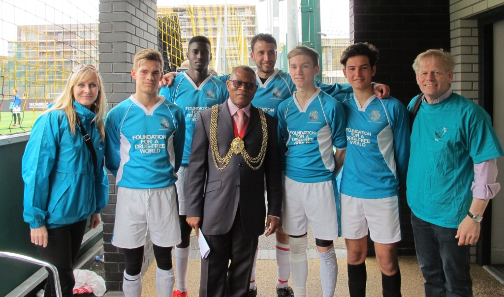 Mayor of Lambeth with Drug Free London players and supporters
