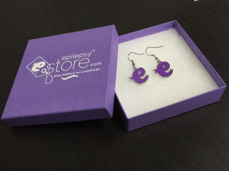 EpilepsyStore.com sells unique, custom-branded jewelry items such as these "purple e ribbon" awareness earrings.