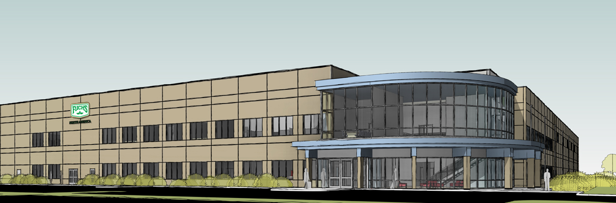 An architect’s rendering of the new headquarters facilities of Fuchs North America.  The company will move to the new 21-acre corporate campus late 2016.