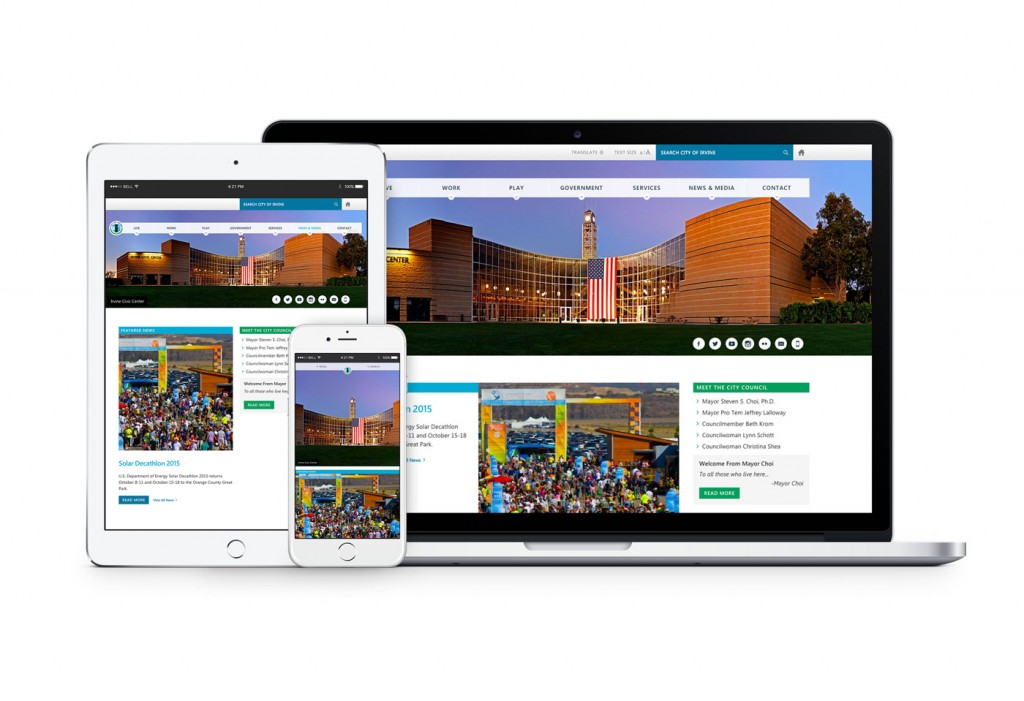 The new cityofirvine.org website shifts layouts responsively for optimal display on any device.