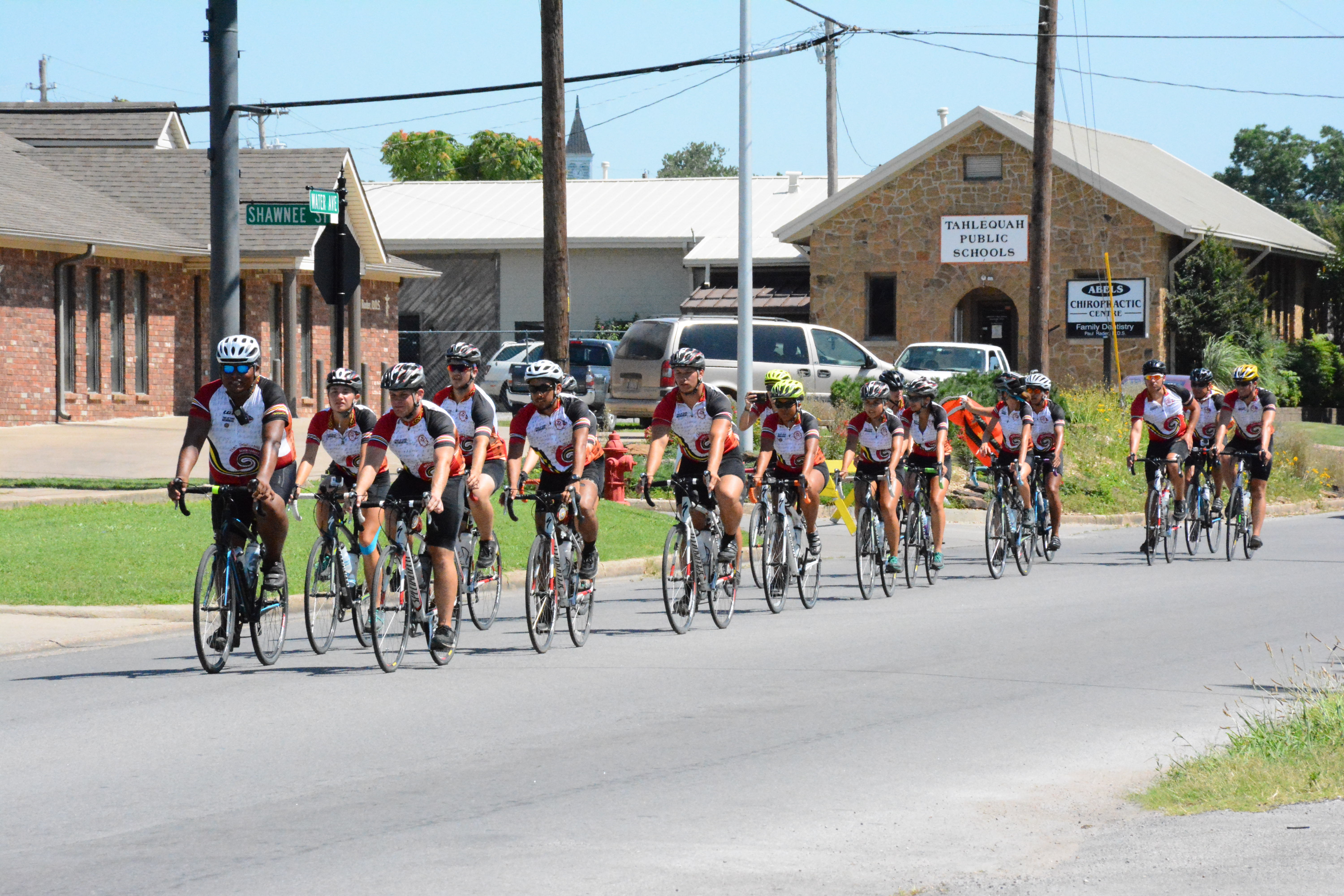The 2015 Remember the Removal cyclists led by Eastern Band of Cherokee Indians citizen Kevin Tafoya and Cherokee Nation citizen Charles “Billy” Flint returned to Tahlequah Thursday.