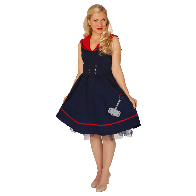 Designed by last year’s Her Universe Fashion Show winners, with Ashley Eckstein, for Hot Topic’s Marvel Collection, this Her Universe Thor Navy dress is available at SDCC while supplies last.