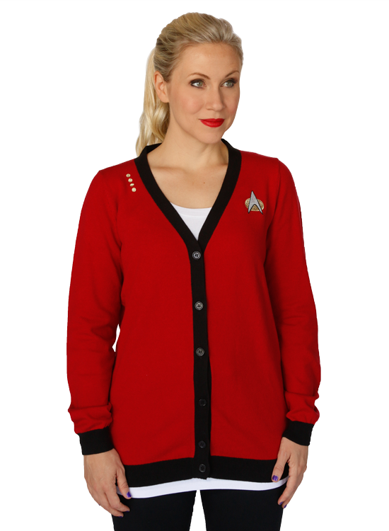 "Make it so" with this stunning Starfleet-style Garnet Cardigan from Her Universe! Captain Jean-Luc Picard would approve of this quality-made cardigan reflecting the fashion of "The Final Frontier."