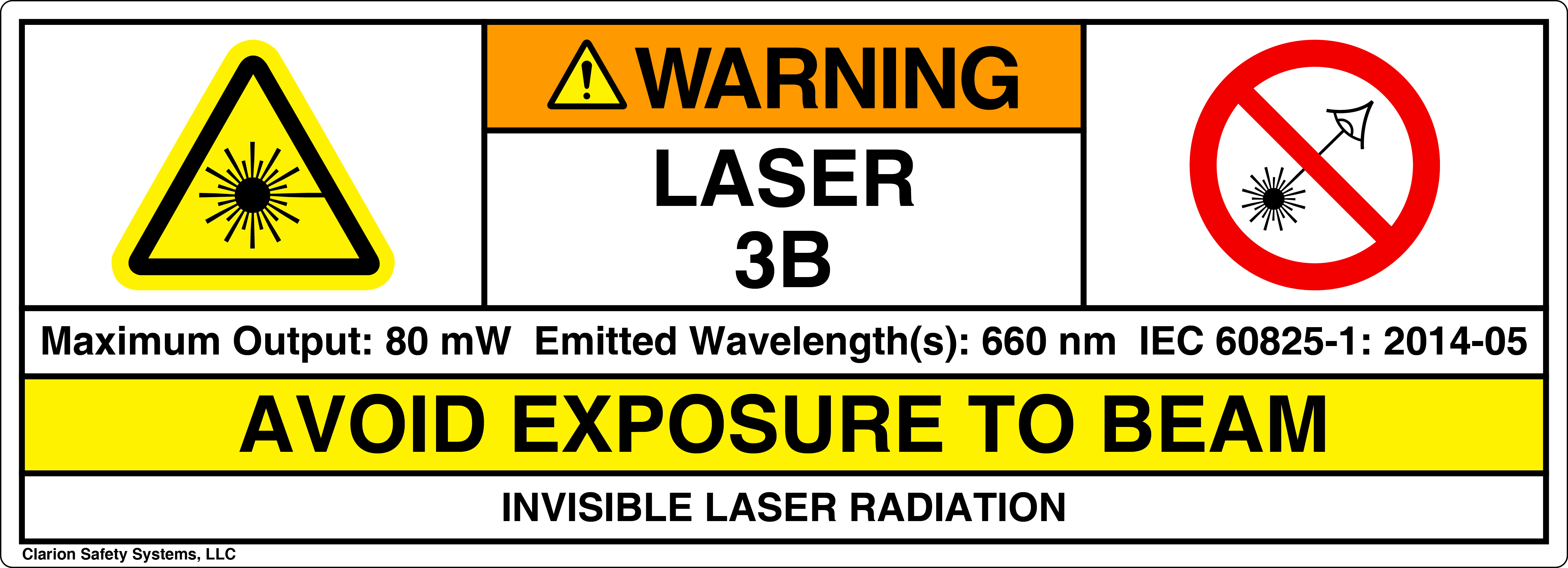 Alternate style IEC laser safety label with explanatory information incorporated into the label