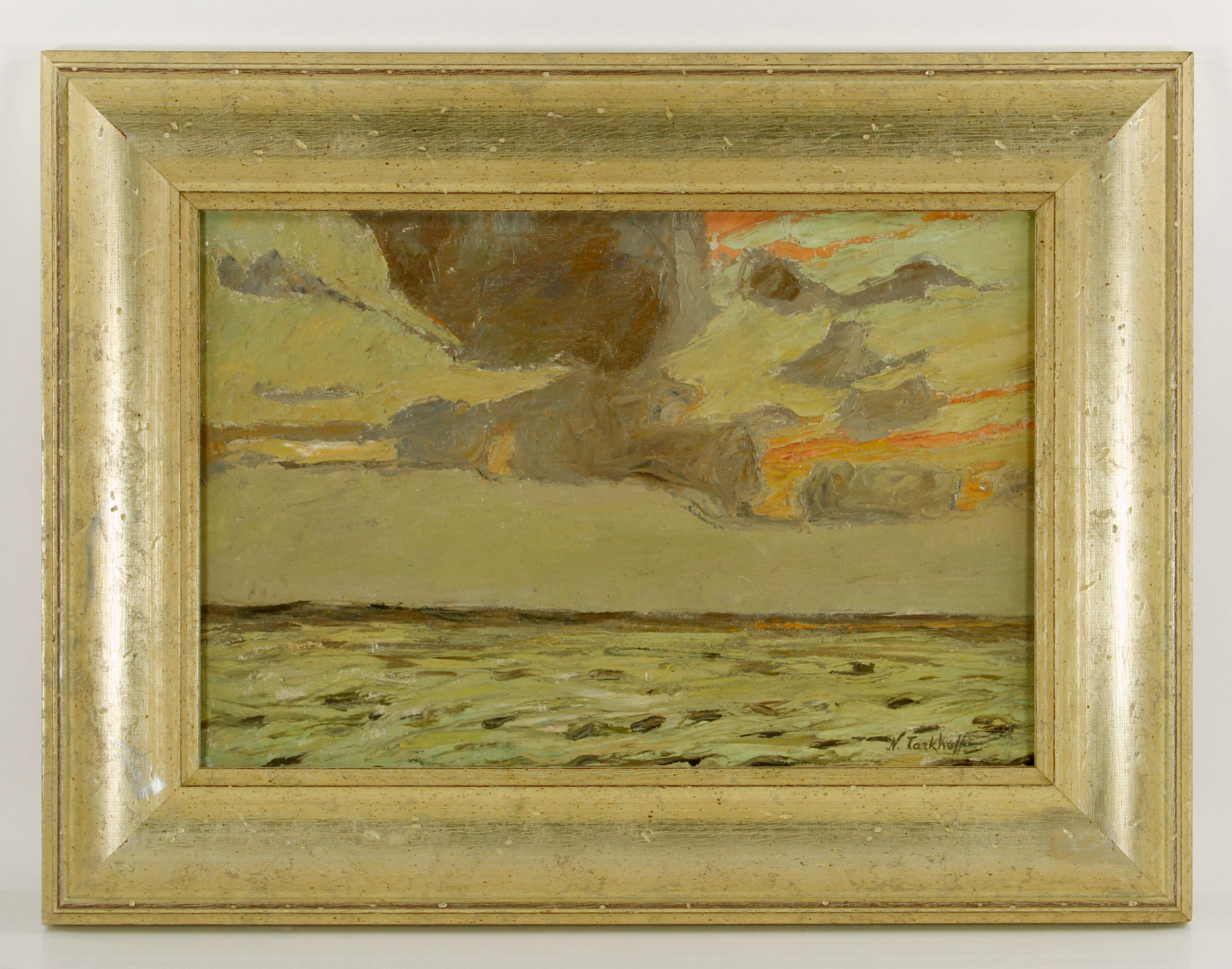 Nicolas Tarkhoff (Russian, 1871-1930), seascape at sunset, oil on canvas laid on board