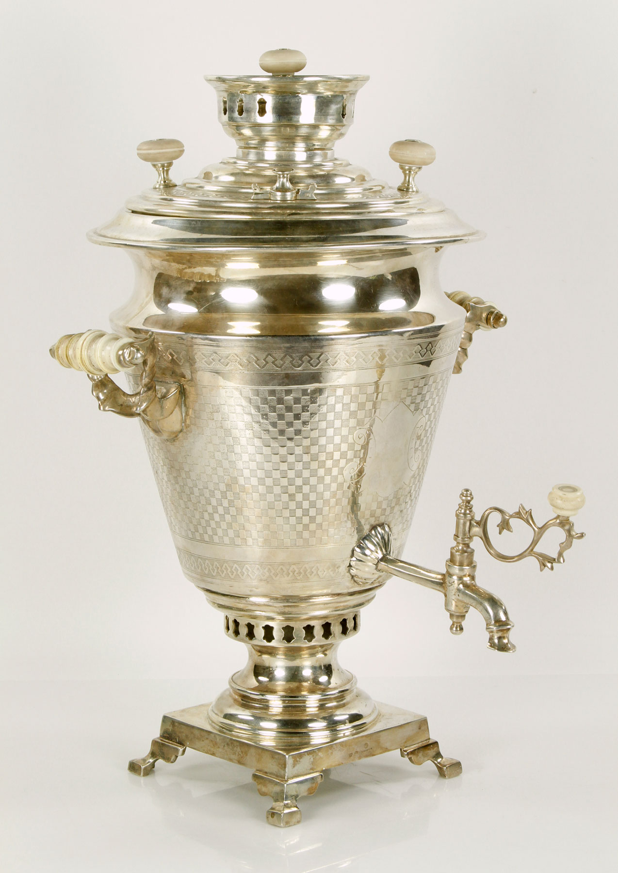 Russian samovar, silver, marked in cyrillic 84 and marker's mark, with double headed eagle