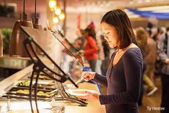 A student browses selections at Liberty University's Reber-Thomas Dining Hall.