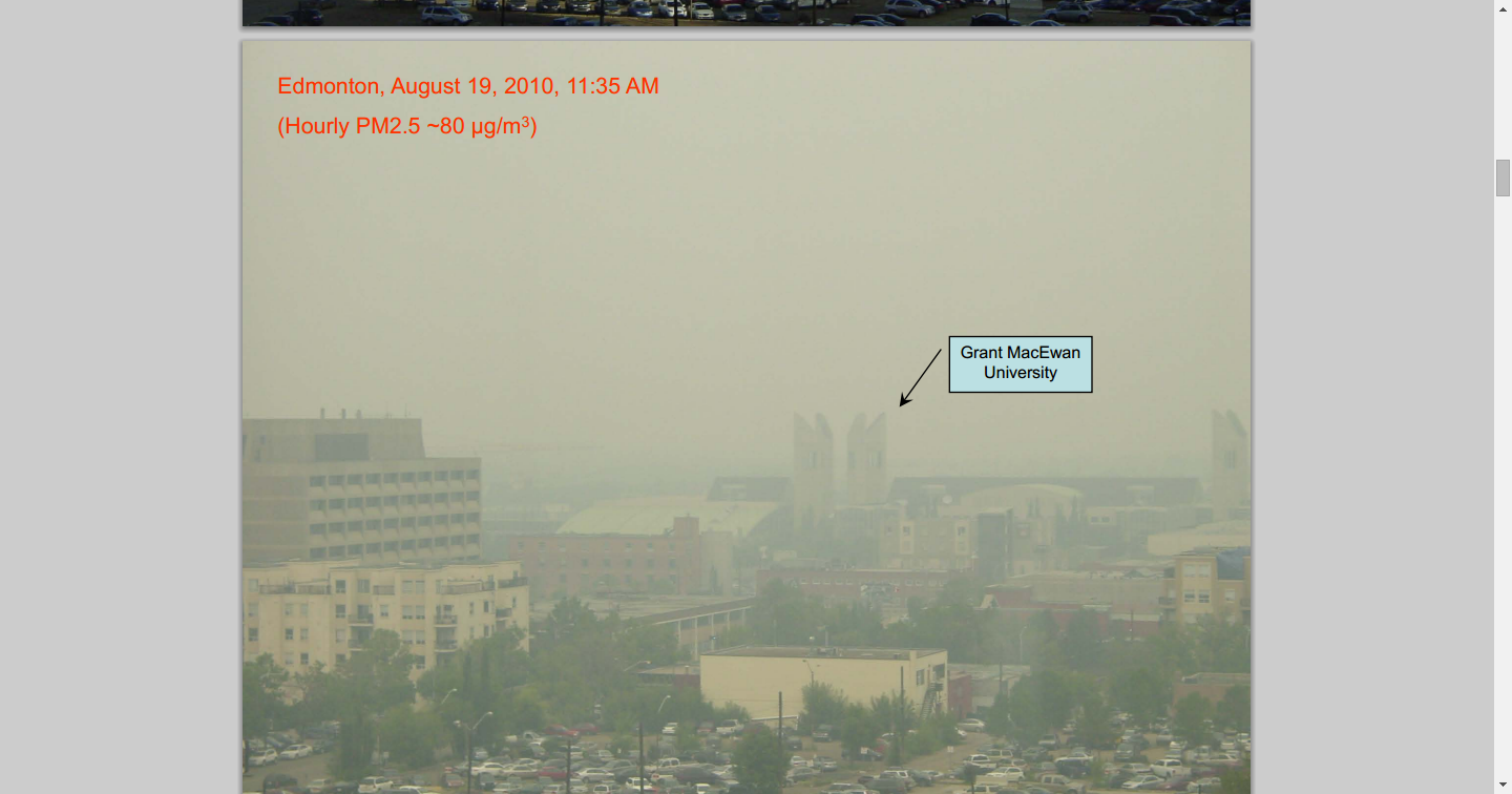 Edmonton, Alberta August 19, 2010 11:35 AM Hourly PM2.5 ~80 μg/m3